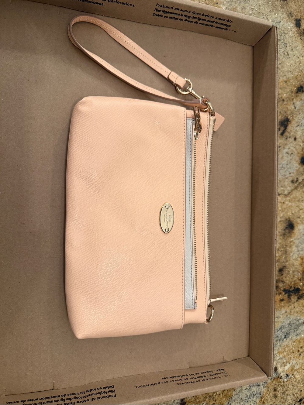 Coach Peach Pink Leather Wristlet with Gold Hardware